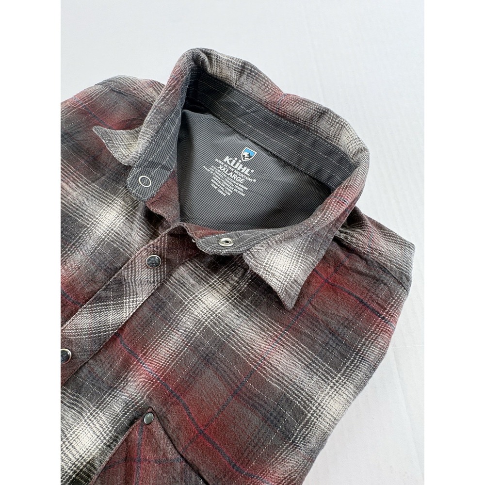 Kuhl Mens Lowdown Pearl Snap Western Flannel Grey/Red XXL Hiking Outdoors 7210